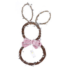 Spring Home Decor, Easter Bunny Wreath Natural Grapevine Wreaths, Perfect for Indoor Outdoor Use, Cute Ear Design with Waterproof Battery Operated