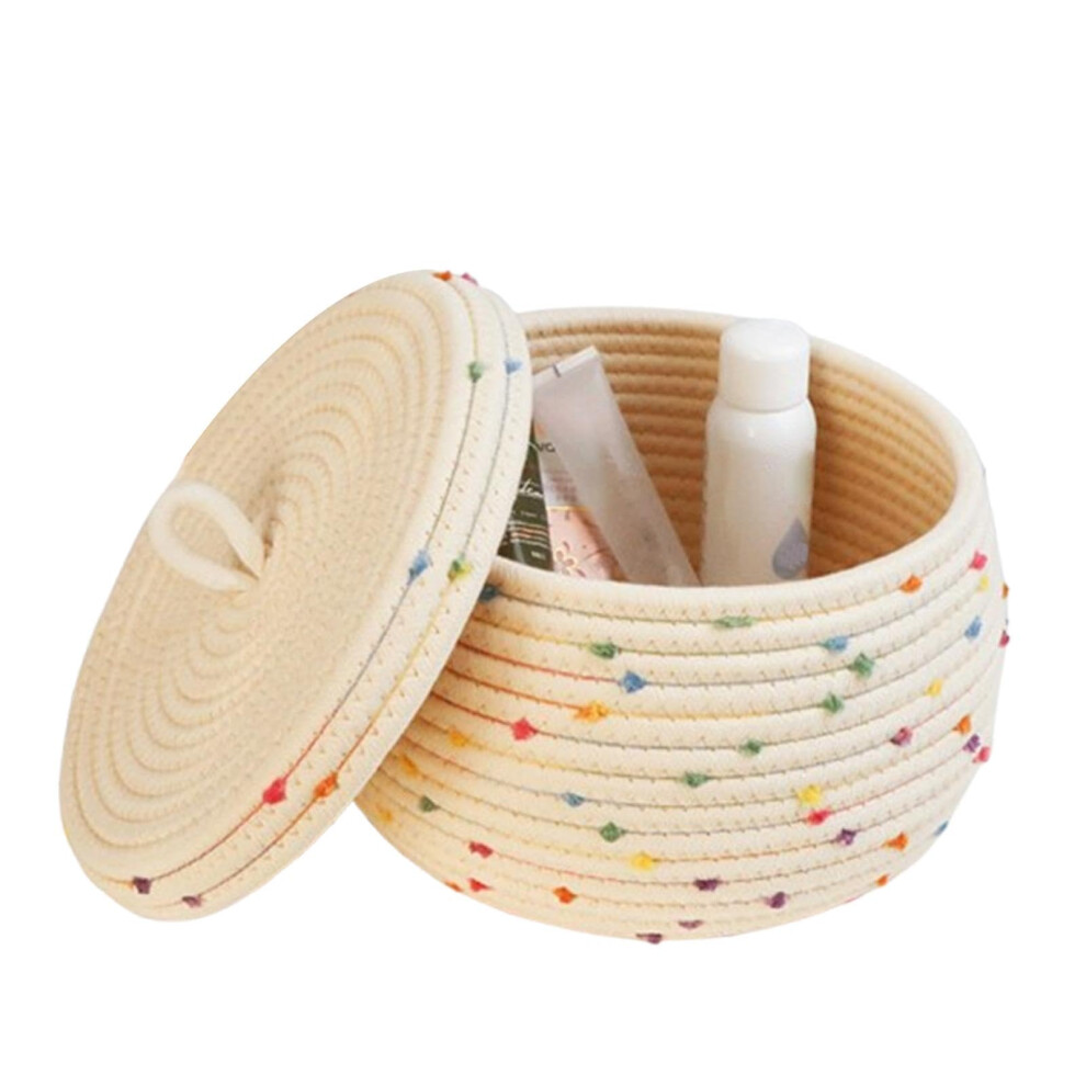 Baby Nursery Basket Cotton Rope Bin Lid Round Braided Rainbow Pompoms With Handle Washable For Yarn And Toys Living Room