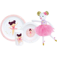 Lot Geschirr - FUN HOUSE - BALLETTTÄNZERIN - Schüssel Ø16 cm, Teller Ø22 cm, Glas 220 ml und Musik-Plüschspielzeug 40 cm