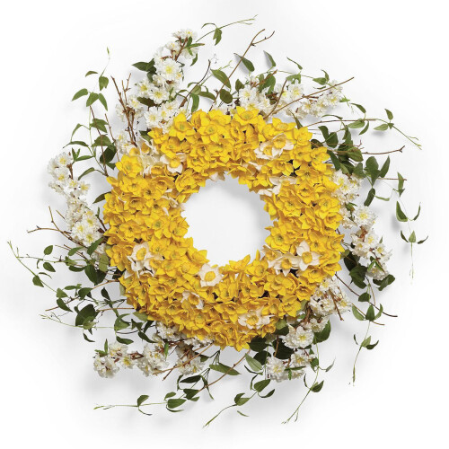 Yellow Daffodil Wreath with Eucalyptus35x35x5cm