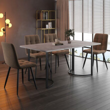 Conjunto de sala de jantar - MUVOE - 5 peças - Mesa 140x80 cm - Cadeiras em veludo - Marrom