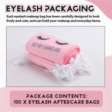 50Pcs Lash Aftercare Bags Eyelash Packaging Plastic Makeup Bag Portable Toiletry Pouch for Women with Black Drawstring