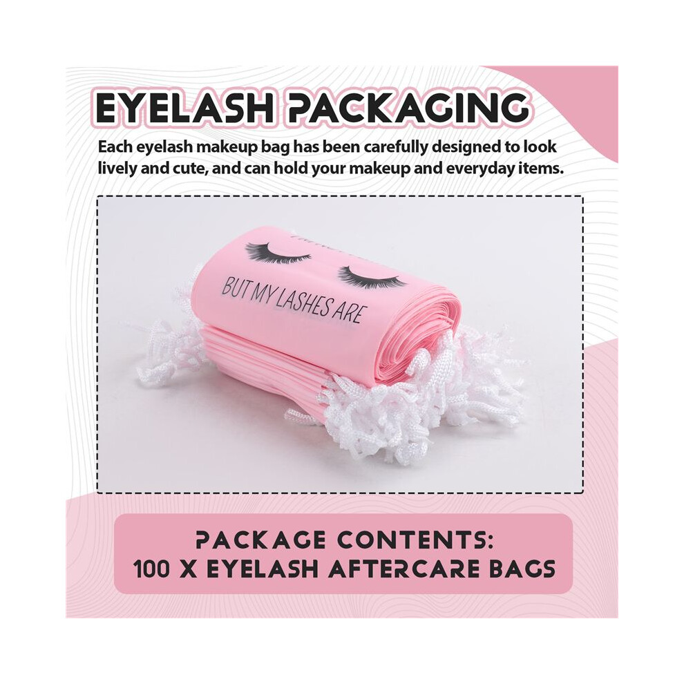 Black 50Pcs Lash Aftercare Bags Eyelash Packaging Plastic Makeup Bag Portable Toiletry Pouch For Women With Drawstring