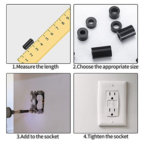 320 Pcs Electrical Outlet Screws Spacers, Black Nylon Round Spacer Assortment Kit, Plastic Spacers Without Threaded