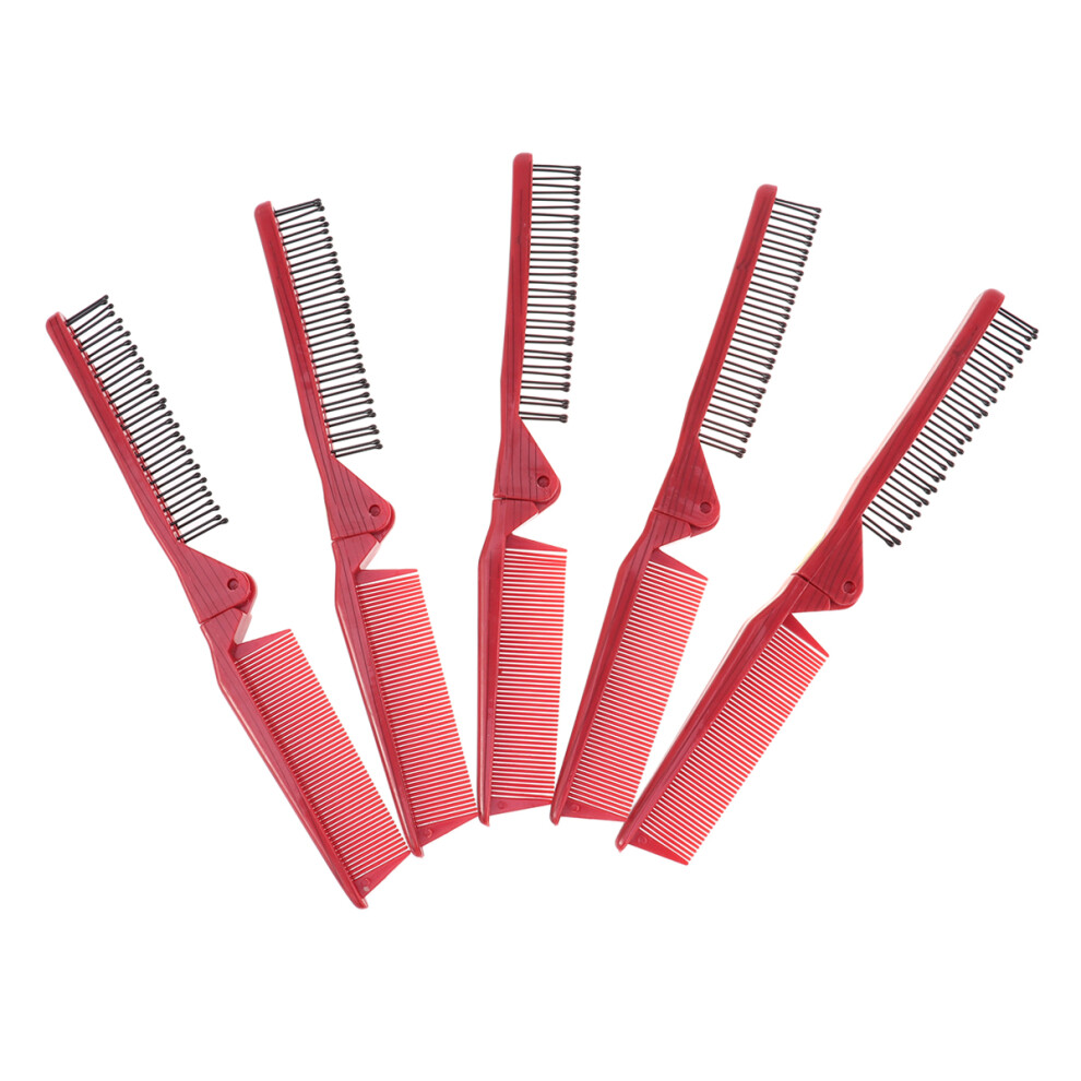 Inoomp 15Pcs Red Plastic Hair Comb Double Side Folding Anti-Static Hair Tools