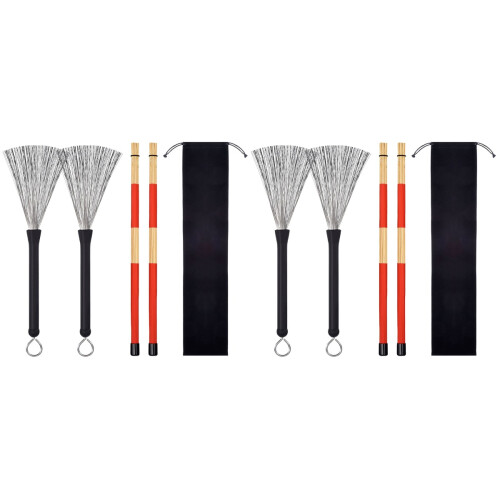 2Stk Professionelle Bambus Drumsticks Mit Stahlbürsten Für Percussion 1