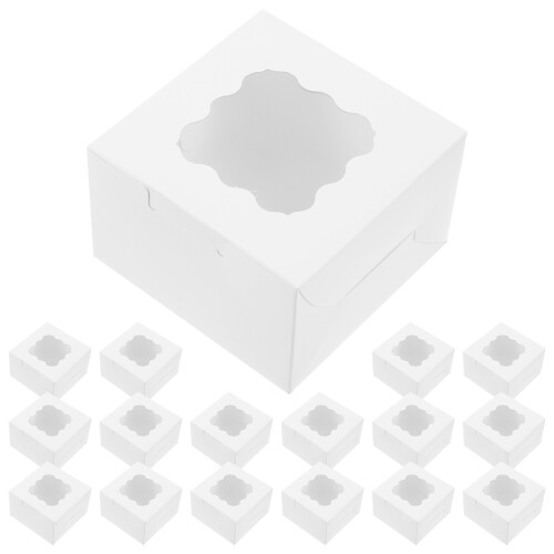 300Pcs White Paper Cake Boxes with Clear Window for Donuts Pastries
