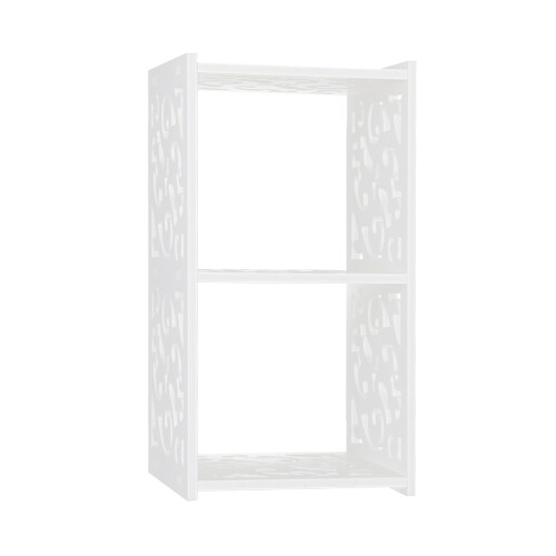 2Pcs White Bamboo Floating Shelf Organizer Hollowed Out Wall Rack 1