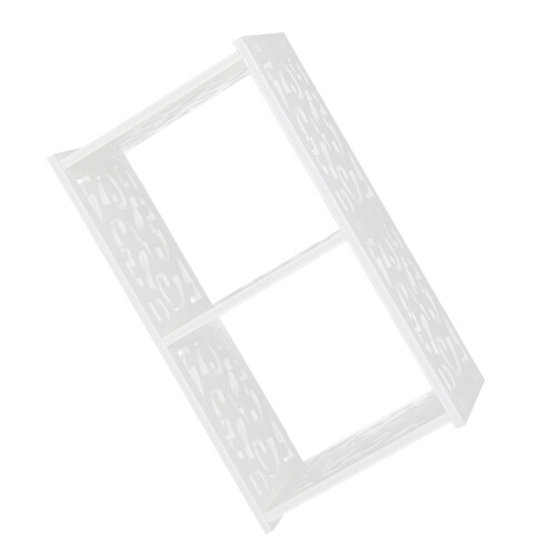 2Pcs White Bamboo Floating Shelf Organizer Hollowed Out Wall Rack 2