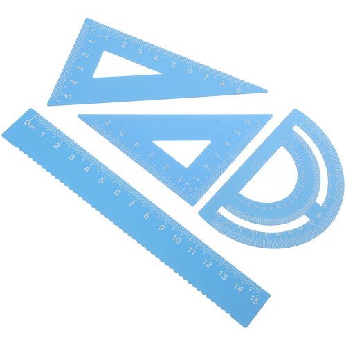 5Sets Compact Metal Protractor Ruler Kit Sky-Blue Student Stationery