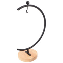 3Pcs Black Iron Pot Hook Stand with Wood Base for Glass Ornament