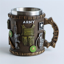 Taza de café militar 3D de camuflaje, taza de cerveza con tema militar, taza de café de acero inoxidable con forma de