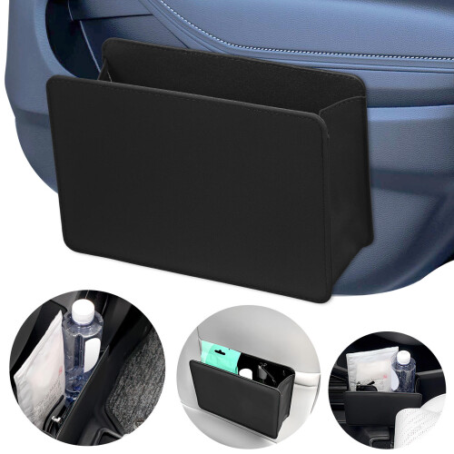 4Pcs Black PU Car Door Organizer Storage Bin Compact Car Side Pocket