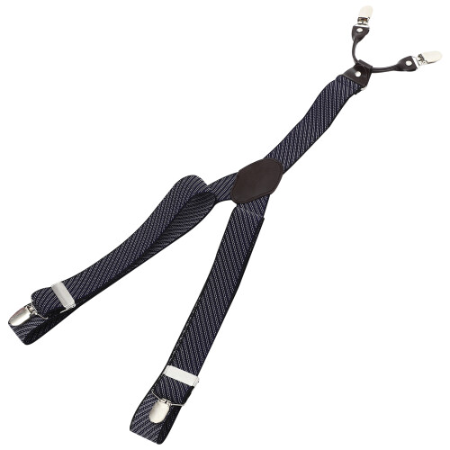 4Pcs Adjustable Elastic Mens Suspenders Black Durable Suit Strap Clip 2