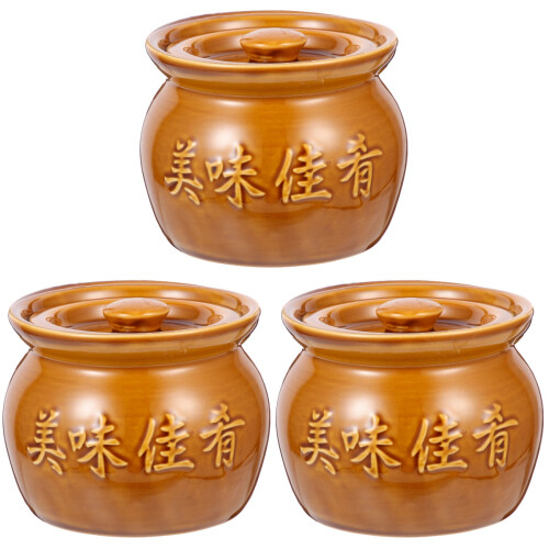 3Pcs Ceramic Soup Bowls Chocolate Kitchen Stewing Pots 1