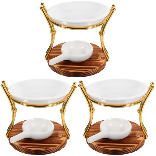 3Sets Assorted Color Essential Oil Burner Wood Ceramic Candle Holder 2