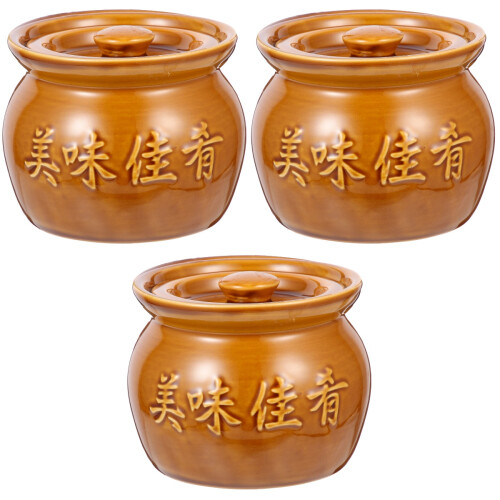 3Pcs Ceramic Soup Bowls Chocolate Kitchen Stewing Pots 2