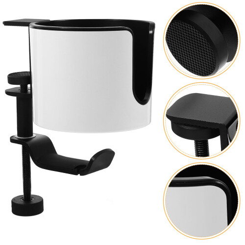 3Pcs 360 Rotating Headphone Hook with Desk Cup Holder White 2