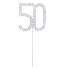 2Pcs Silver Rhinestone 50Th Birthday Cake Toppers for Party Decoration