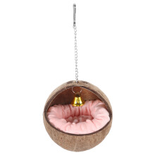 3Pcs Natural Parrot Nest Coconuts Shell Hanging Bird Bed with Pad