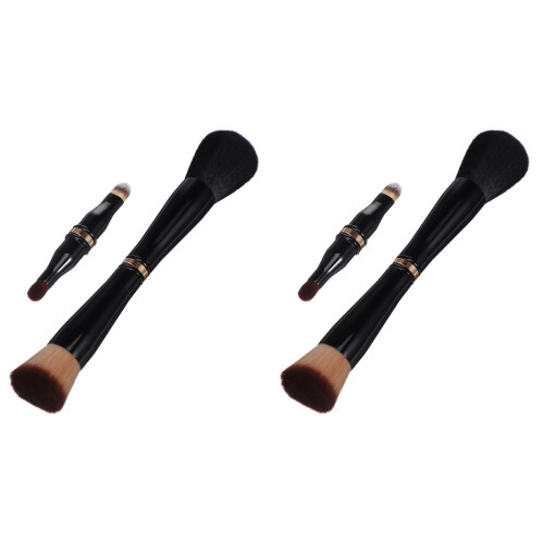 2Pcs Black Double Sided 4 in 1 Makeup Brush Travel Set 1