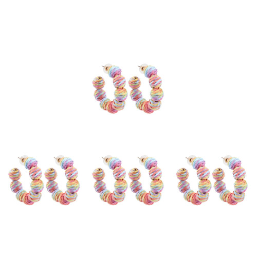 4Pairs Multi Color Raffia Earrings Boho Ear Dangle Comfortable Wear 2