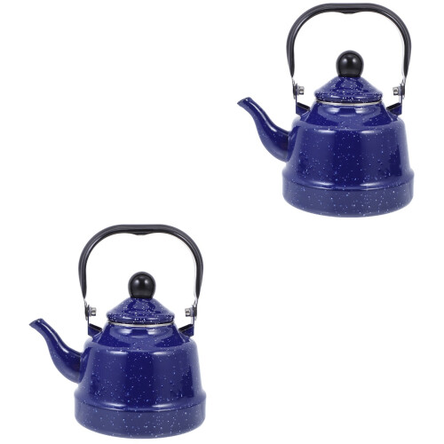 2Pcs Blue Enamel Teakettle Durable Water Boiling Kettle for Kitchen 2