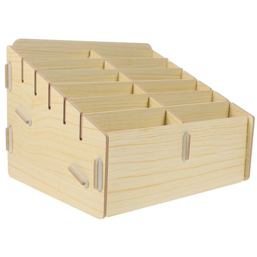 4Pcs Wooden Card Storage Organizer Beige Multi-Grid Game Holder