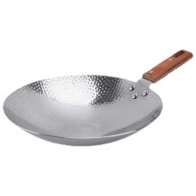 2Pcs Stylish Non Stick Stainless Steel Wok Pan with Wood Handle