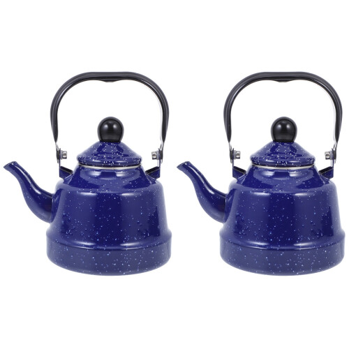 2Pcs Blue Enamel Teakettle Durable Water Boiling Kettle for Kitchen 1