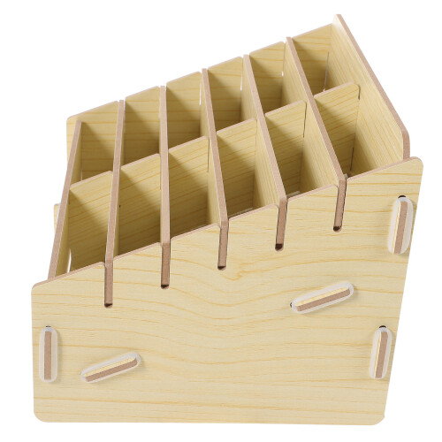 4Pcs Wooden Card Storage Organizer Beige Multi-Grid Game Holder 1