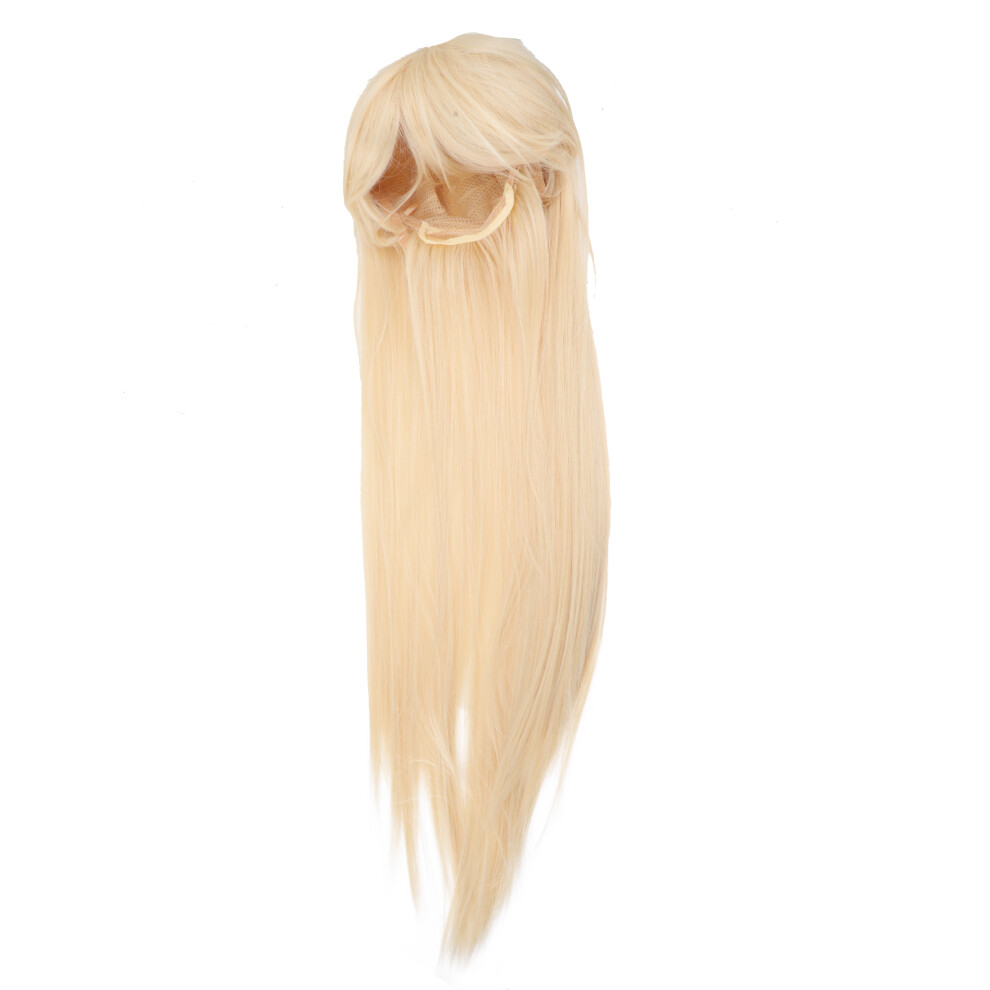 Villcase Unisex Cream 2Pcs Cosplay Long Straight Wig Women Beige With Bangs Adjustable Fit
