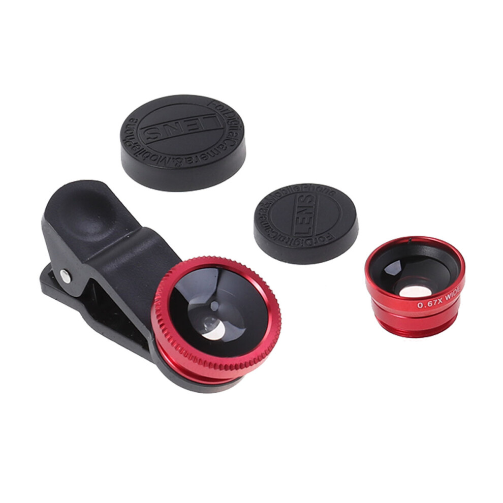 3Pcs Cell Phone Camera Lens Clip Wide Angle Macro Fisheye 3-In-1 Red 3011102275910