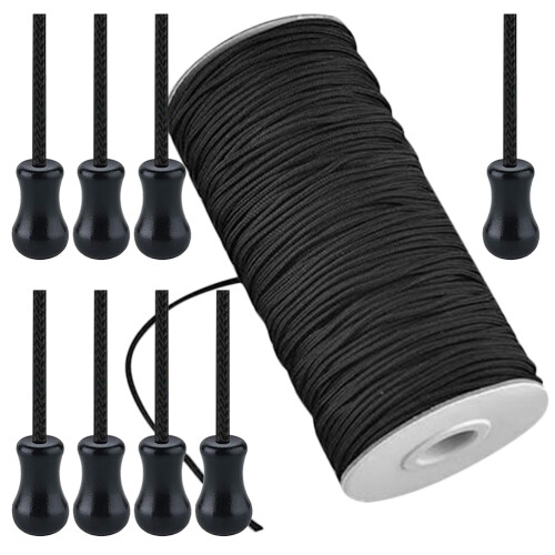 2Sets Black Roller Curtain Rope with Blind Cord Knobs and Bead Strings