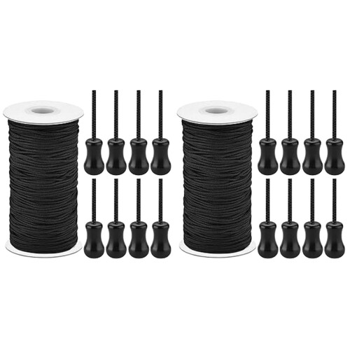 2Sets Black Roller Curtain Rope with Blind Cord Knobs and Bead Strings 2