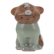 2Pcs Dark Brown Ceramic Tea Pet Home Ornament Cute Animal Table Decor