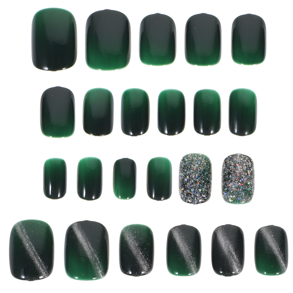 Happyyami Green Manicure Fake Nails With Glue-On Nail Tips For Nail Art