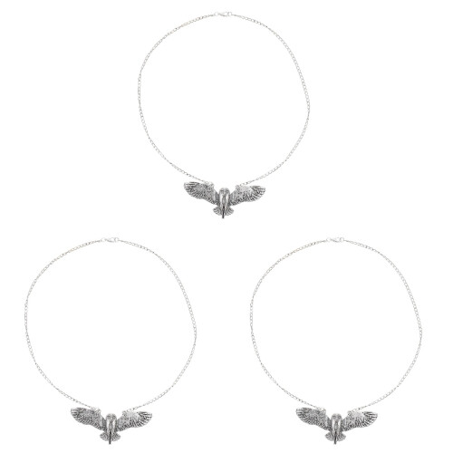 3Pcs Silver Owl Design Necklaces Retro Women Accessory 1