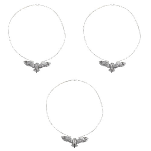 3Pcs Silver Owl Design Necklaces Retro Women Accessory 2