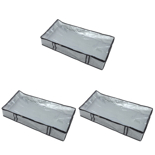 3Pcs Blanket Storage Bag Grey with Handles and Transparent Front Panel 1