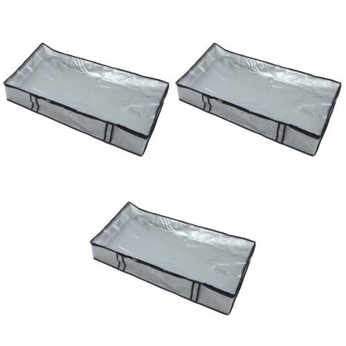 3Pcs Blanket Storage Bag Grey with Handles and Transparent Front Panel 2