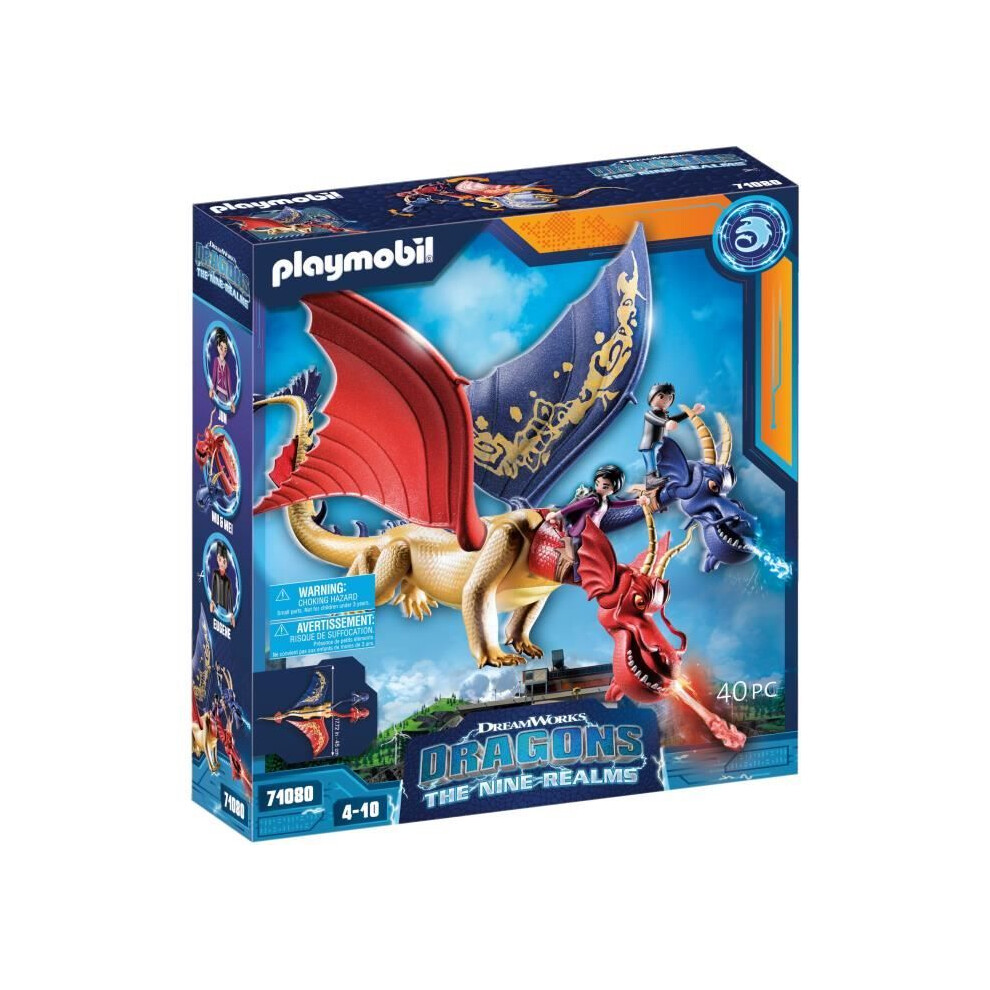 Playmobil Dreamworks Dragons 71080 Dragons: The Nine Realms - Wu And Wei With Jun, Two-Headed Dragon Figure With Shooting Function, Toys For 4+ Year Olds