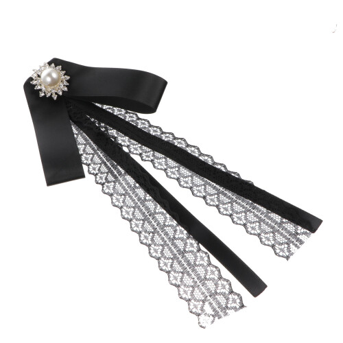 Zwarte Strik Lint Broche Kraagaccessoire Vrouwen