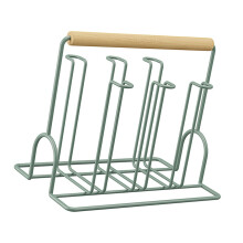 Glass Drying Rack with Wooden Handle, Green, 24x15x19cm