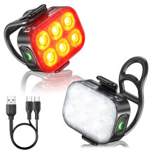 IP65 Waterdichte Fietsverlichting Set, Oplaadbare Ultraheldere Fietslamp met 4+6 Verlichtingsstanden, Fietskoplamp en Achterlicht met Type-C Opladen.