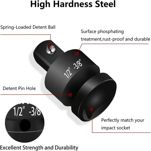Impact Socket Reducer and Adapter Set, Steel Impact Adapter Set, Breaker Bar Wrench Conversion Kit Mechanics Tools B 2