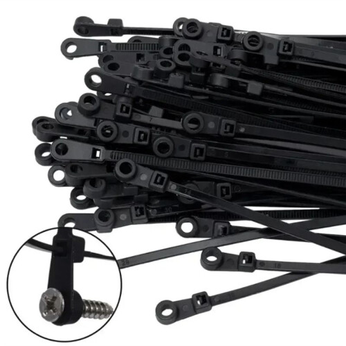 300Pcs Screw Hole Cable Ties Reusable Fixed Nylon Cable Ties Self-Locking Cord Tie Straps Fastening Loop