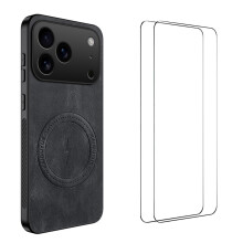 (Black) For iPhone 17 Pro Max Magnetic Case WANLONFENG SD Series PC TPU Phone Cover with 2Pcs Screen Film