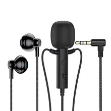 3.5mm in-Ear Lavalier Microphone with Earphone Clip Mic for Karaoke Live Broadcast Online Class Gaming Black