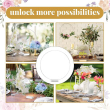 10 PCS 25cm Metal Floral Hoop Centerpiece for Table Wooden Stand Wreath Macrame Silver Hoop Rings for DIY Crafts(White)